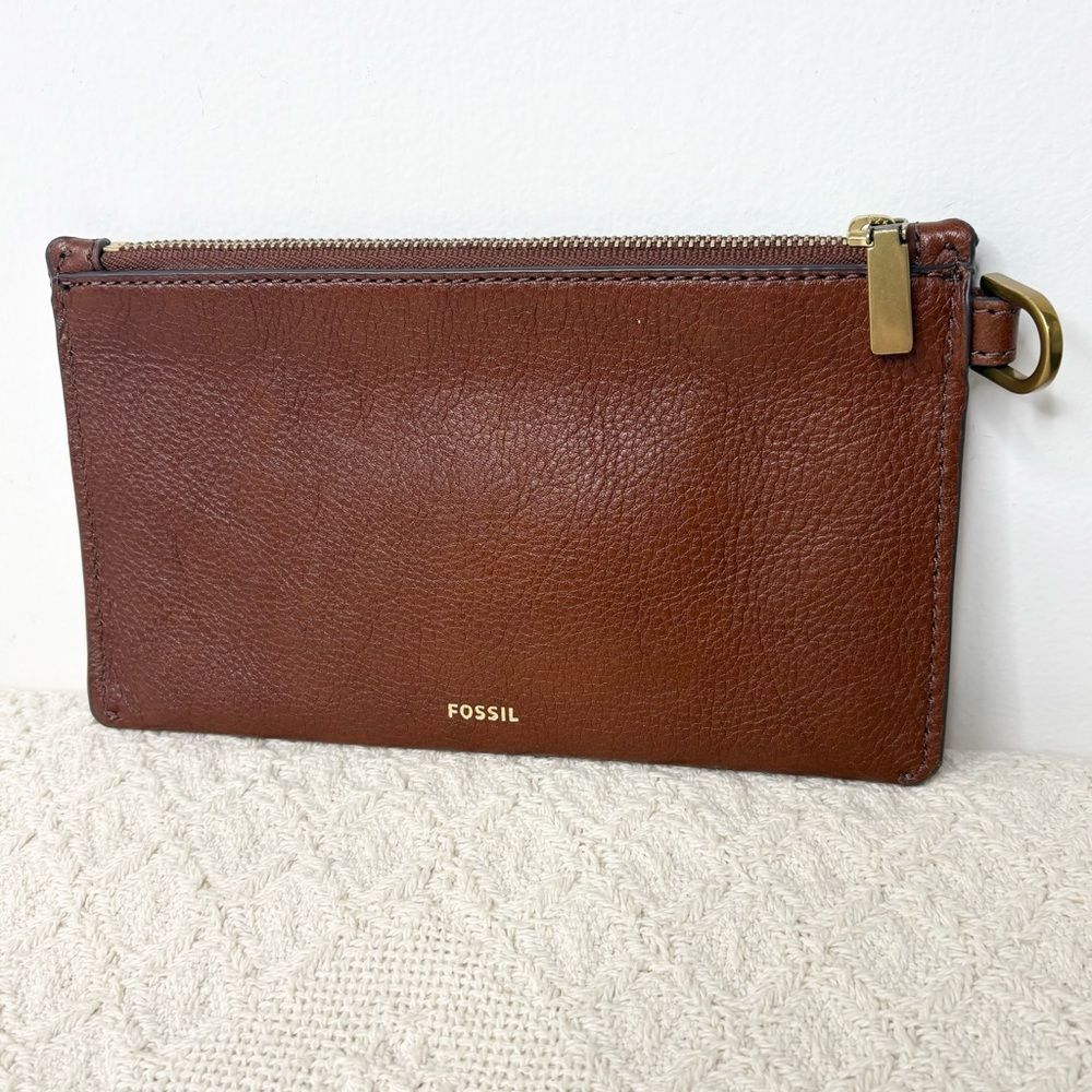 Fossil Brown Leather Slim Pouch Wristlet NO STRAP - Picture 2 of 5